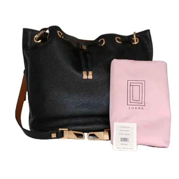 Carla Bucket Ebony/Chestnut Leather Handbag Luana Italy NWT - Picture 4 of 7